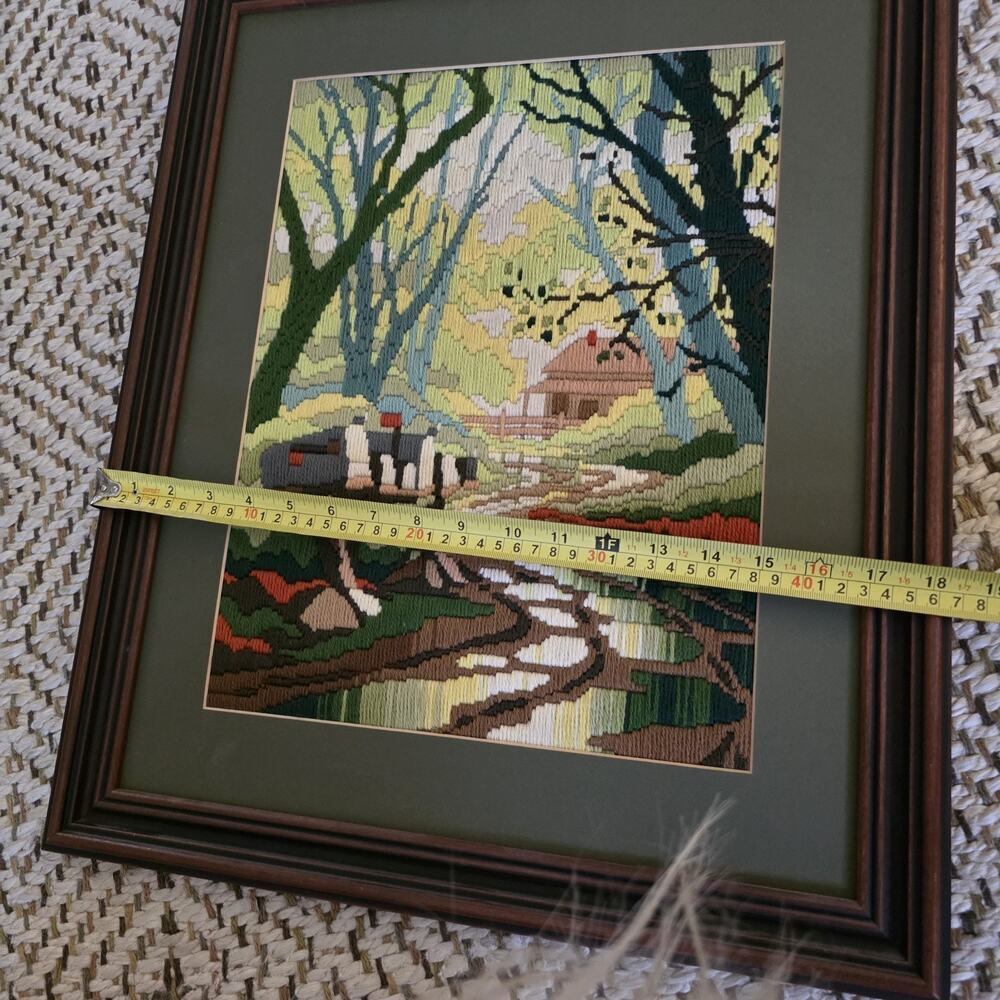 Finished Framed Long Stitch Needlepoint‎ Picture Wood Matte Green Forest - Picture 15 of 16